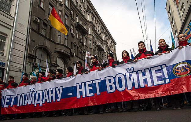 Proputinowska manifestacja w Moskwie w rocznicę kijowskiego Majdanu
