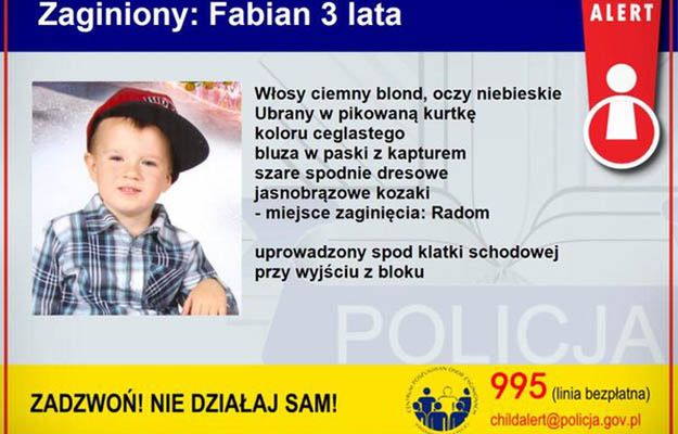 Child Alert: trzyletni Fabian uprowadzony w Radomiu. Ojciec Fabiana: syn jest ze mną