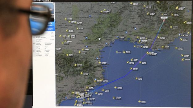 Mapa pokazująca lot Airbusa 320