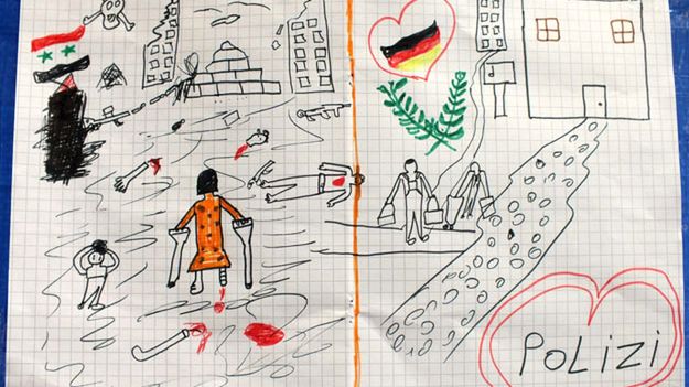Rysunek stworzony przez syryjskie dziecko w Pasawie w Niemczech