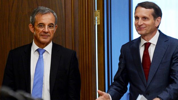 Thierry Mariani podczas spotkania z przewodniczącym rosyjskiej Dumy Siergiejem Naryszkinem