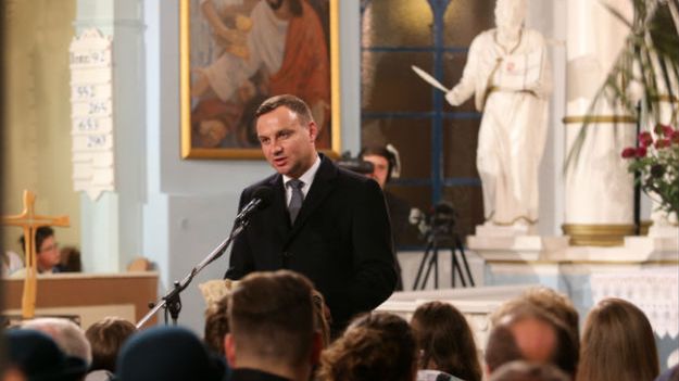 Prezydent Andrzej Duda podczas uroczystego nabożeństwa upamiętniającego 498. rocznicę Reformacji