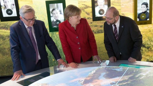 Jean-Claude Juncker, Angela Merkel i Martin Schulz