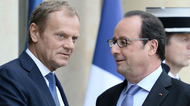 Szef Rady Europejskiej Donald Tusk oraz prezydent Francji Francois Hollande
