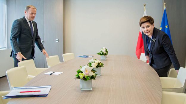 Szef Rady Europejskiej Donald Tusk podczas spotkania z premier Beatą Szydło.