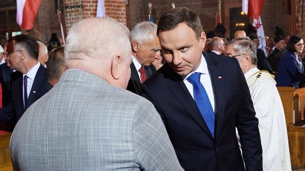 Lech Wałęsa i Andrzej Duda podczas mszy świętej w Gdańsku