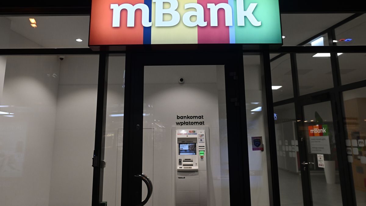 KRAKOW, POLAND - DECEMBER 20:   
The mBank logo displayed at the entrance to a bank office,, on December 20, 2024 in Krakow, Poland. (Photo by Artur Widak/NurPhoto via Getty Images)