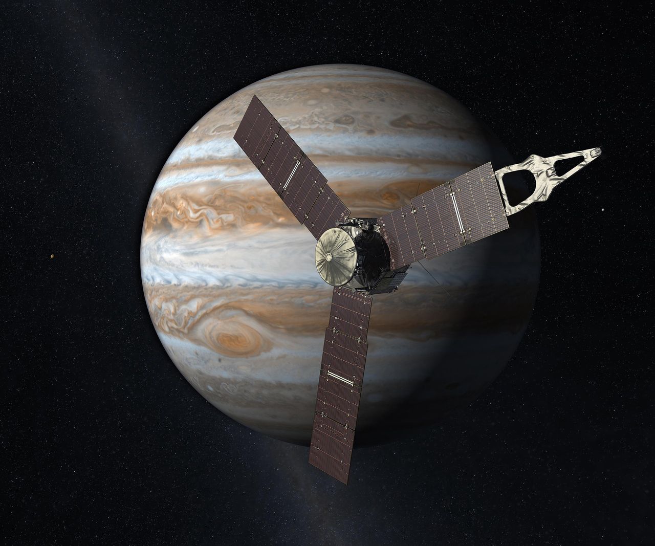The Juno probe in orbit around Jupiter