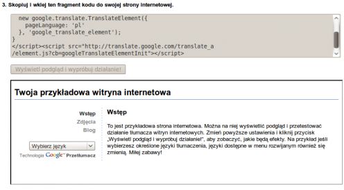 Dodaj widget Tłumacza Google do własnej strony 2