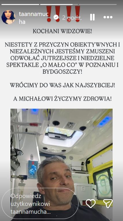 Michał Sitarski w karetce. Anna Mucha poinformowała o odwołaniu 
