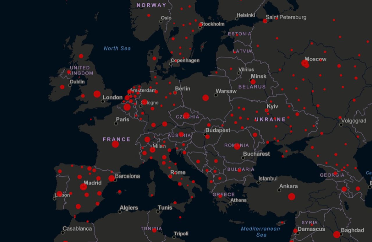 Mapa zakażeń koronawirusem w Europie