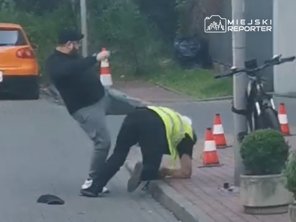 Brutalny atak na ochroniarza budynku przez dostawcę jedzenia. Agresor sięgnął po nóż