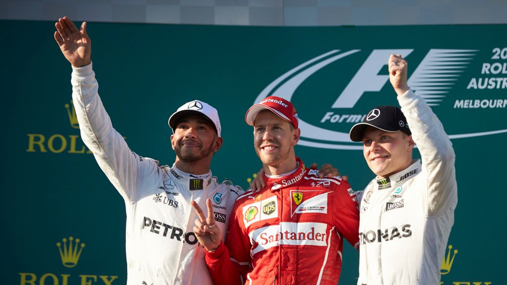 Podium w GP Australii:Hamitlon, Vettel, Bottas