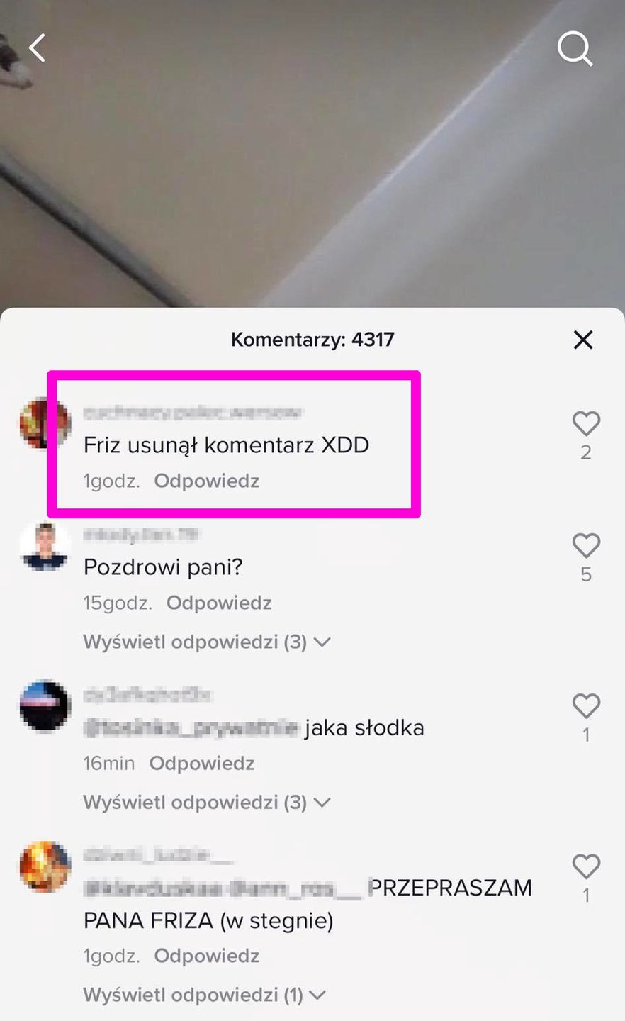 Komentarze pod filmikiem Sarusi55