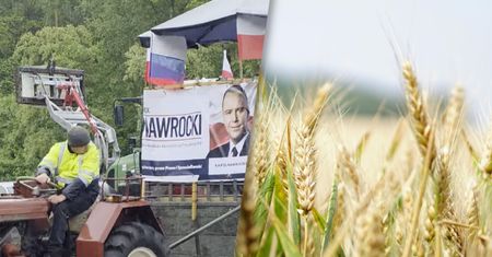 Rolnicy blokują "krajówkę". Promują Nawrockiego i żądają zmian w UE