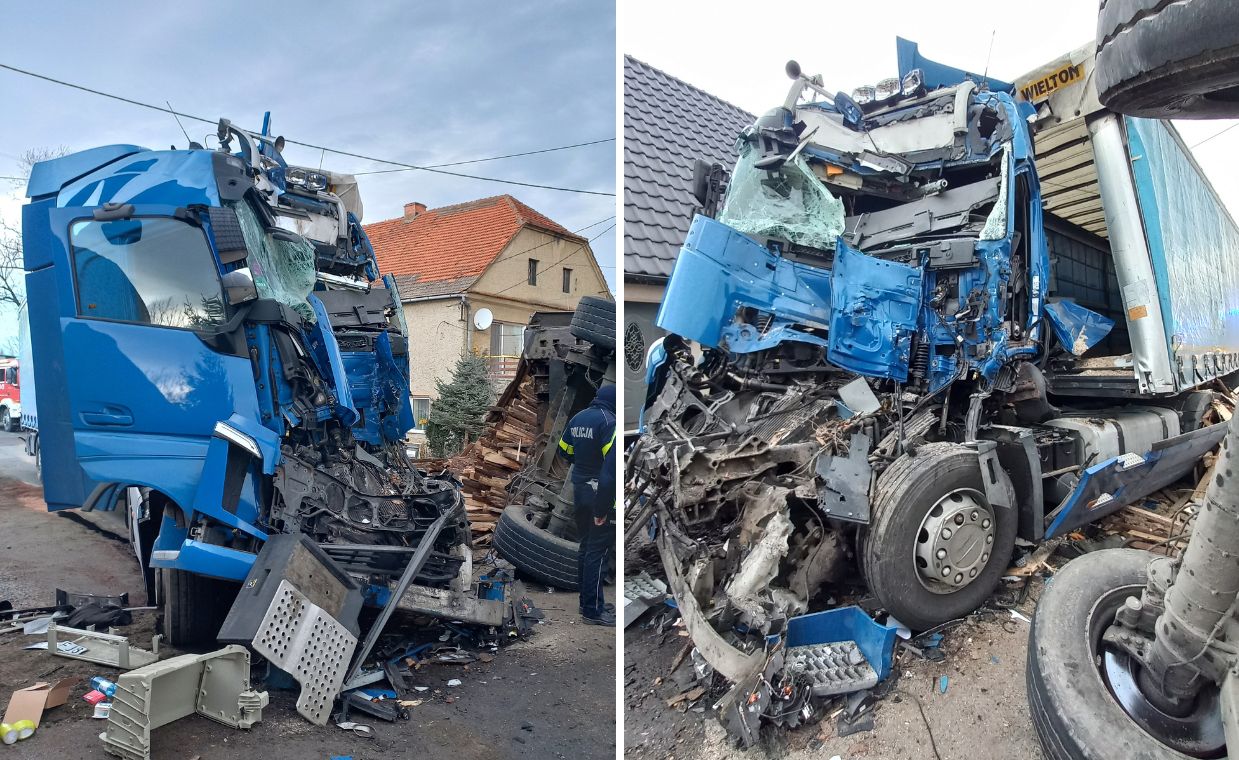 Kabina TIR-a została zmiażdżona. Kierowca cudem przeżył