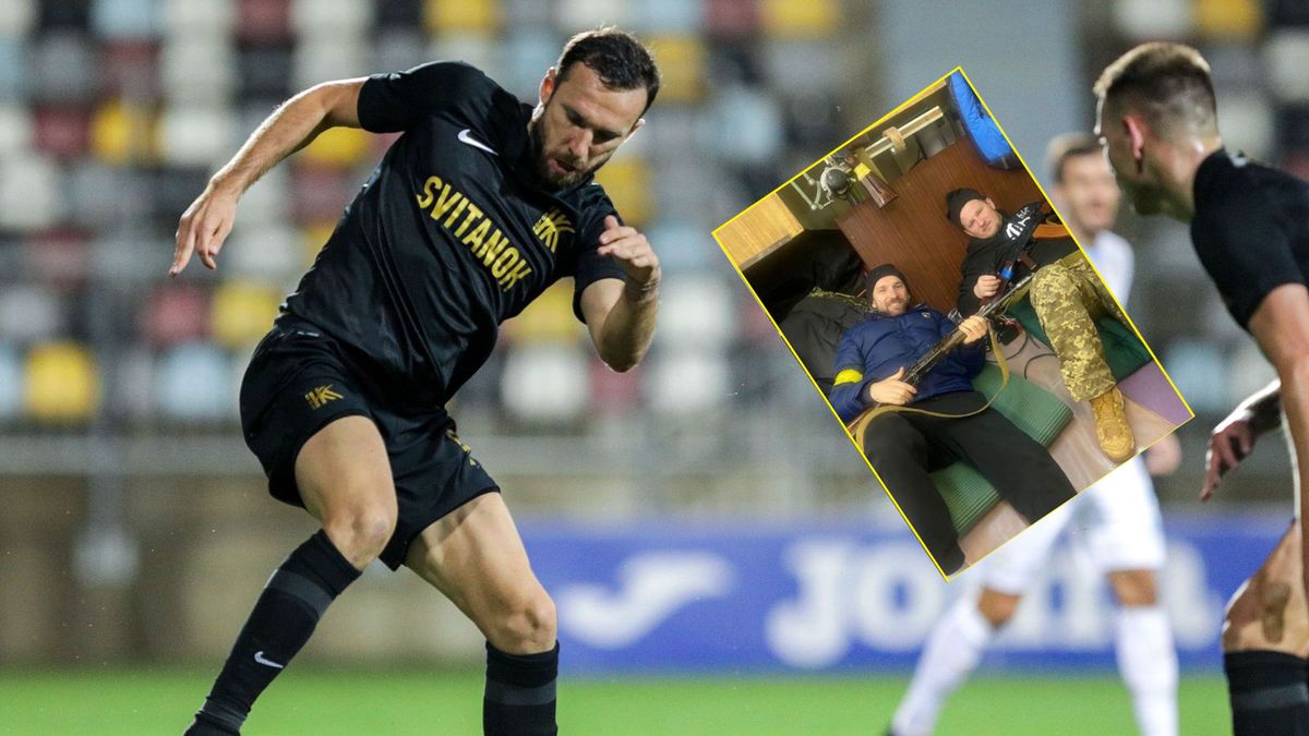 Getty Images / Getty Images/Twitter / Na zdjęciu: Andrij Bohdanow w barwach Kowolii/ Piłkarz w ubraniu cywilnym z bronią w ręku