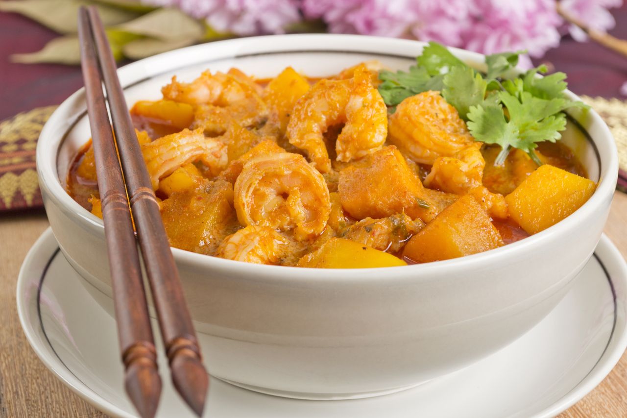 Dyniowe curry z mlekiem kokosowym i krewetkami
