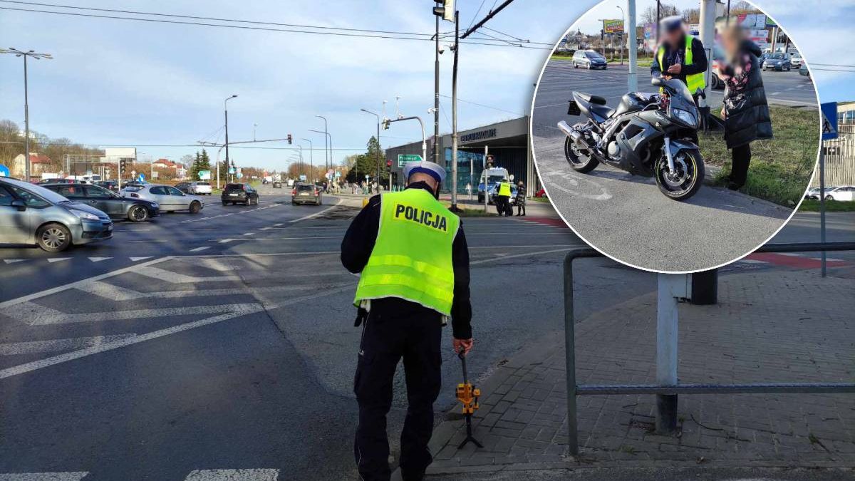 Zderzenie opla z motocyklem na rondzie Dmowskiego