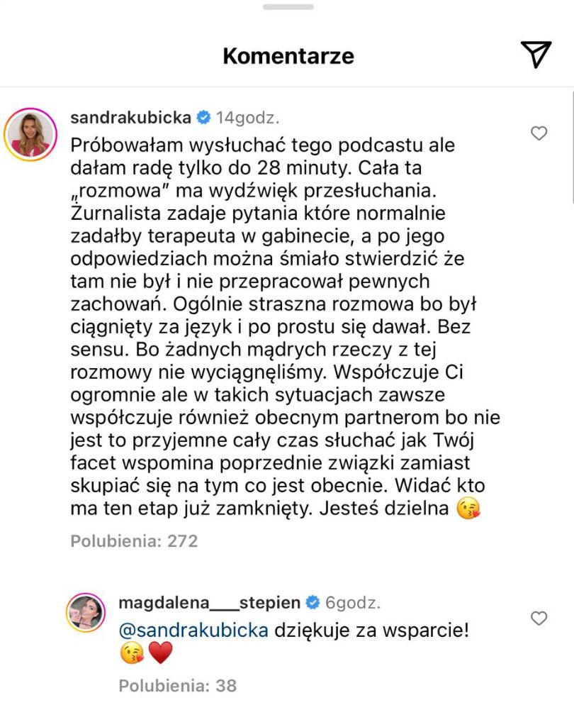 Sandra Kubicka komentuje wywiad Jakuba Rzeźniczaka