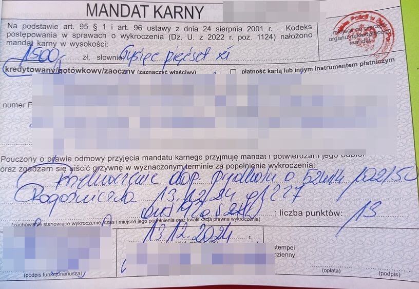Mandat za przekroczenie prędkości