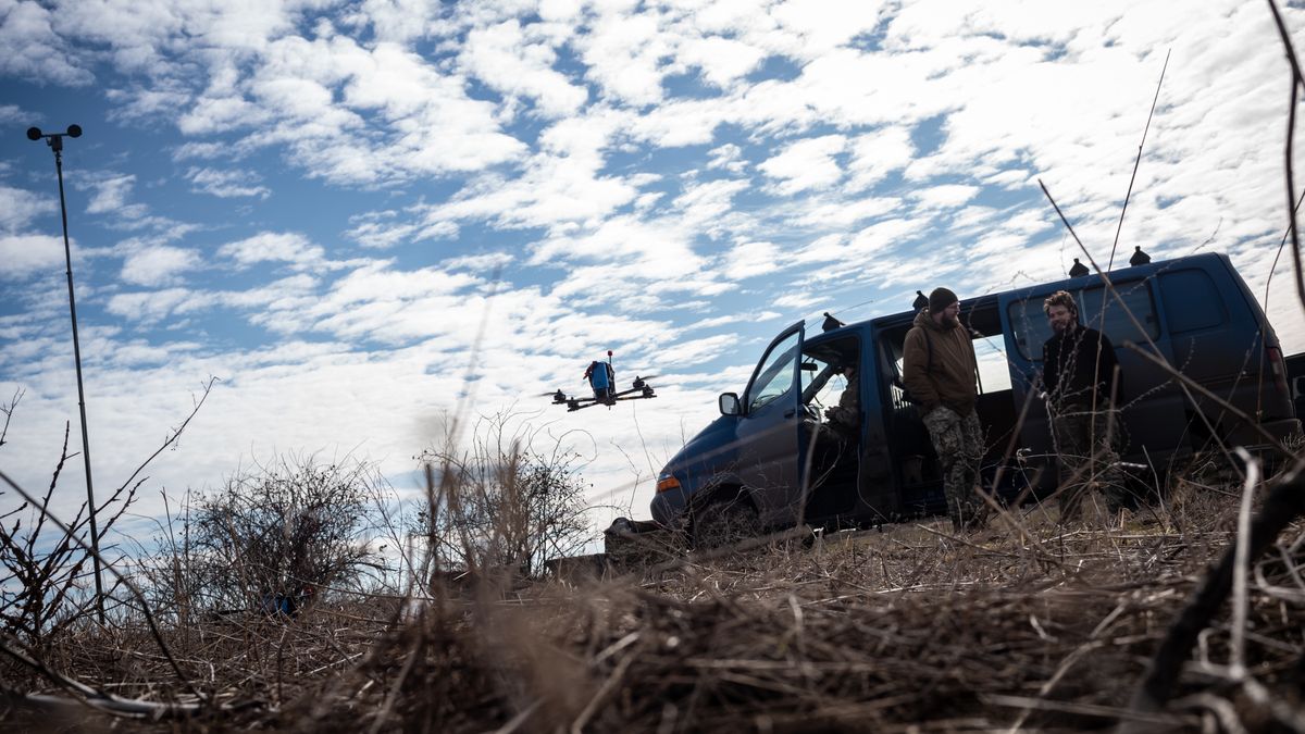 KOSTIANTYNIVKA, UKRAINE - FEBRUARY 24: A drone team from the 24th brigade of the Ukrainian army performs tests with FPV drones within an inspection outside of Kostiantynivka, Ukraine on February 24, 2024. Today marks the second anniversary of the war between Russia and Ukraine. (Photo by Wolfgang Schwan/Anadolu via Getty Images)