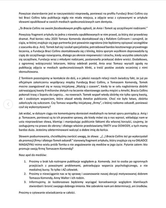 Bracia Collins komentują artykuł o Tomaszu Komendzie i zapowiadają pozew