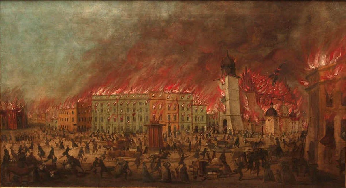 Pożar Krakowa na obrazie Baltazara Stachowicza z 1850 r.