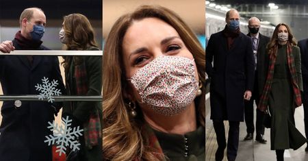 Zamaseczkowani Kate Middleton i książę William przechadzają się po dworcu i gawędzą z poddanymi (ZDJĘCIA)