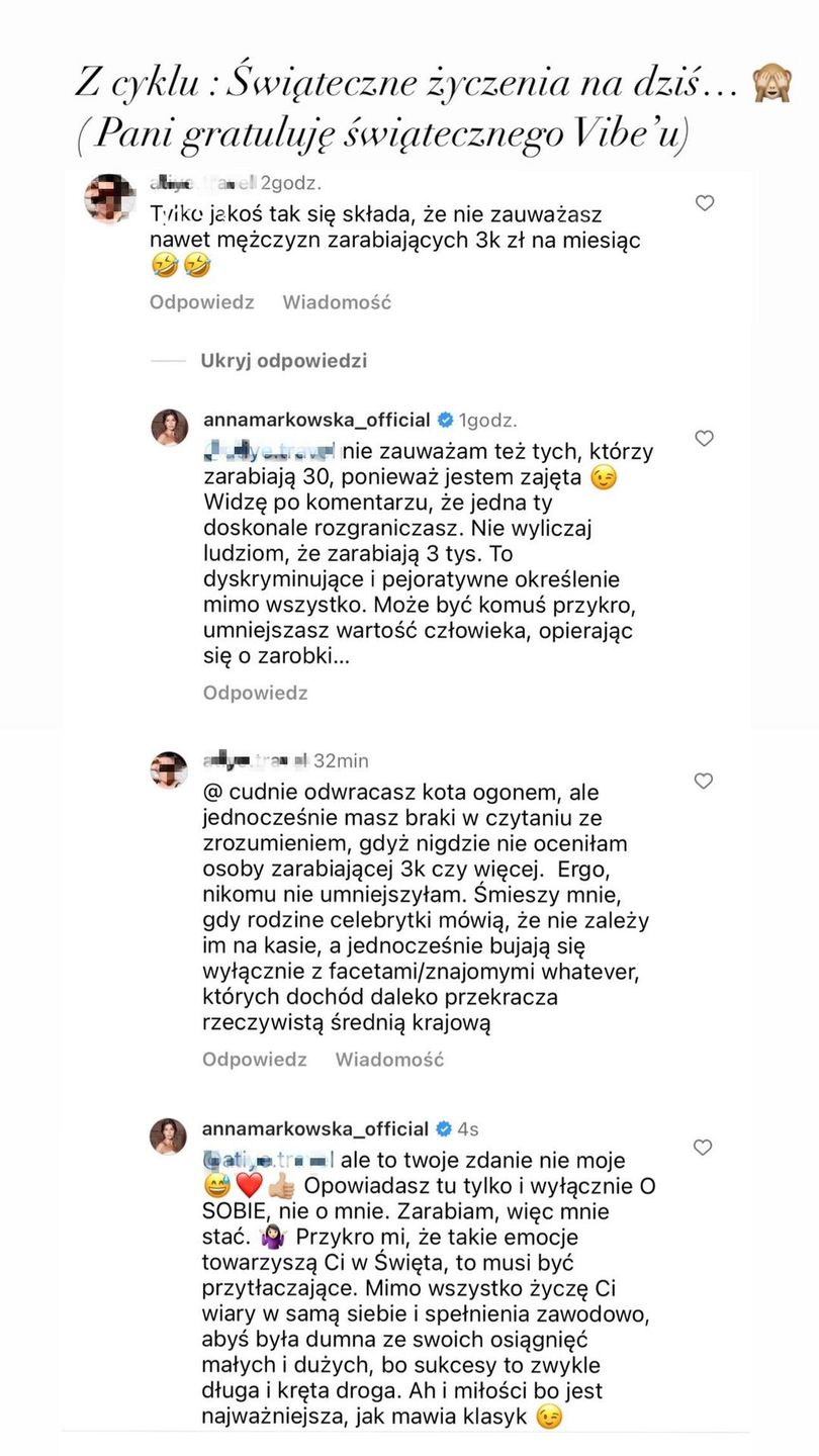 Anna Markowska odpowiada internautce 