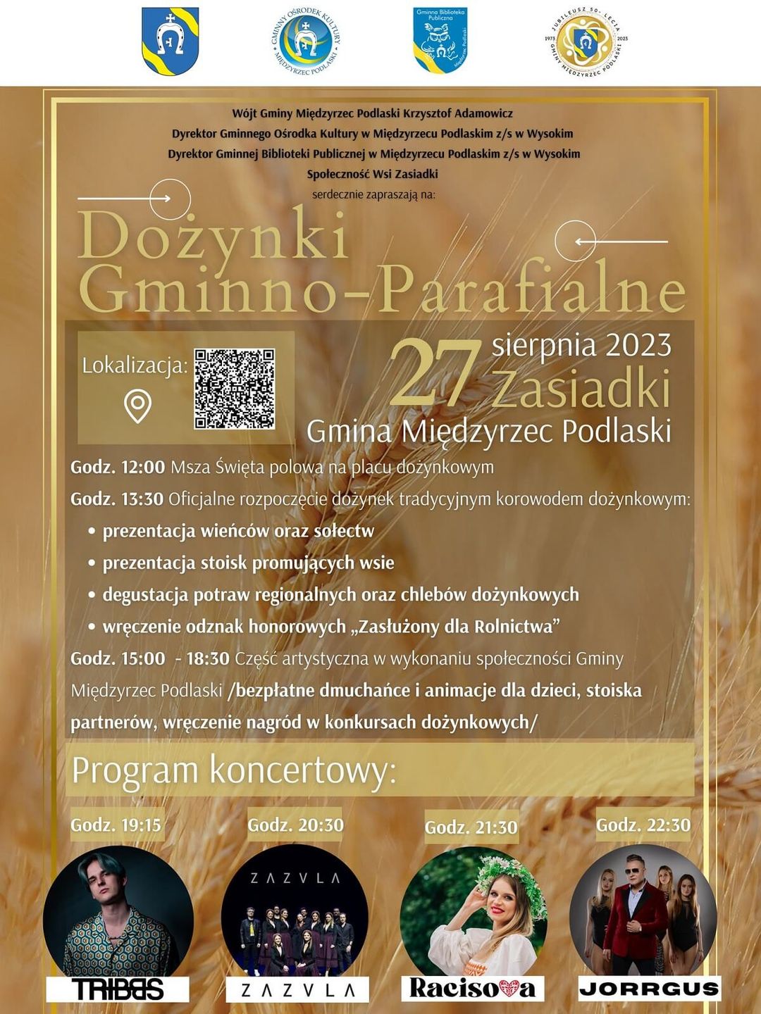Dożynki w Zasiadkach 2023 - plakat, program wydarzenia