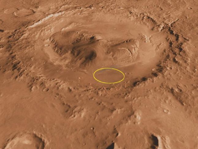Lokalizacja lądowiska, Gale Crater o średnicy 154km (Źródło: NASA)