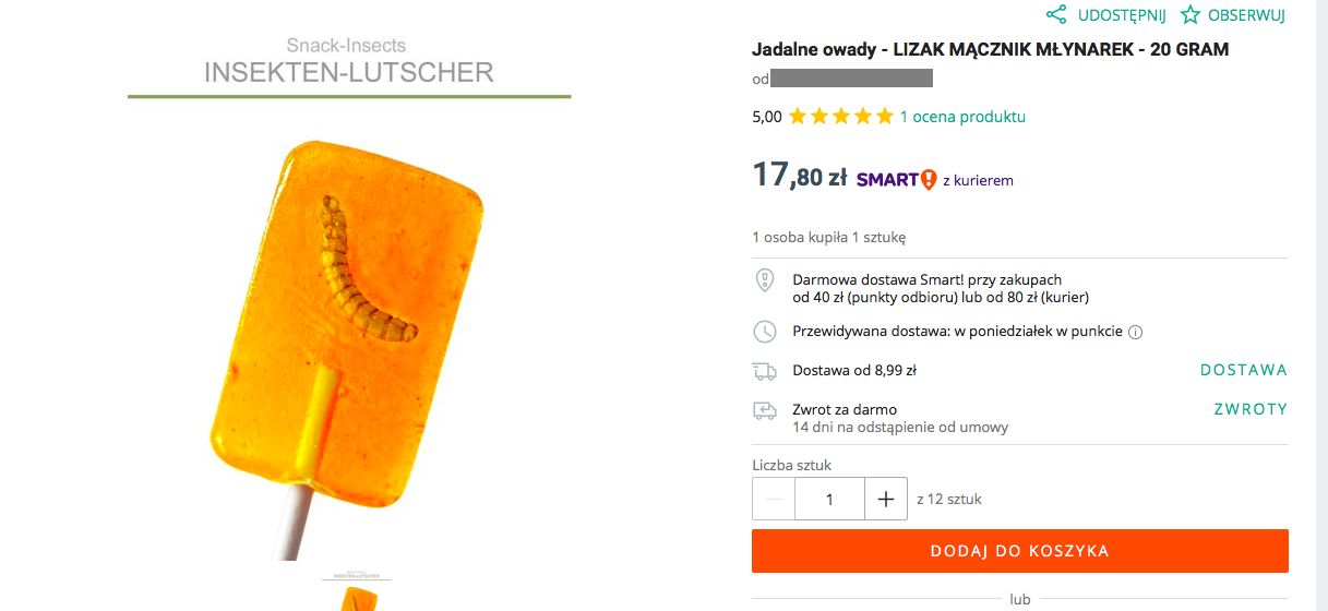 Lizak z larwą mącznika