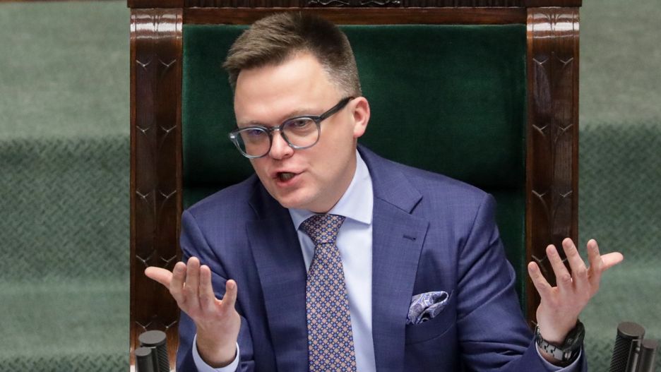 Marszałek Sejmu Szymon Hołownia na sali obrad izby, Warszawa, 07.12.2023 r.