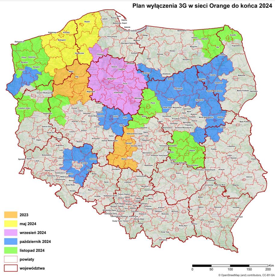 Obszary, w których w 2024 roku zostaną wyłączone stacje 3G w Orange