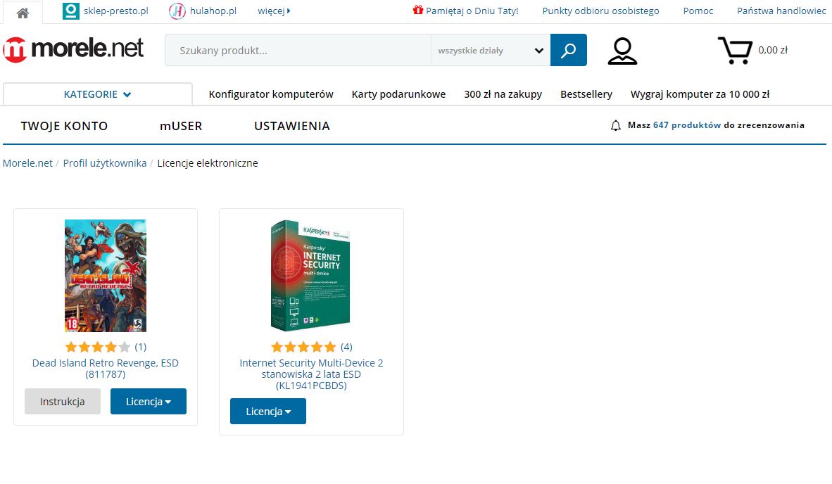 Cyfrowe licencje zakupione w morele.net pozostają na zawsze dostępne z poziomu profilu zalogowanego użytkownika.