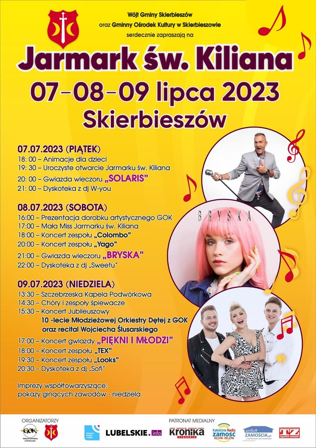 Jarmark św. Kiliana w Skierbieszowie 2023 - program wydarzeń, plakat