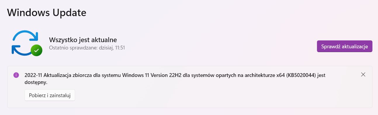 Aktualizacja KB5020044 w Windows Update