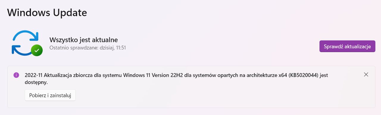 Aktualizacja KB5020044 w Windows Update