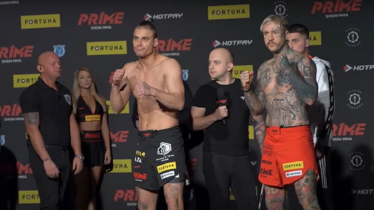Adam Soroko oraz Stifler na ceremonii ważenia przed Prime MMA