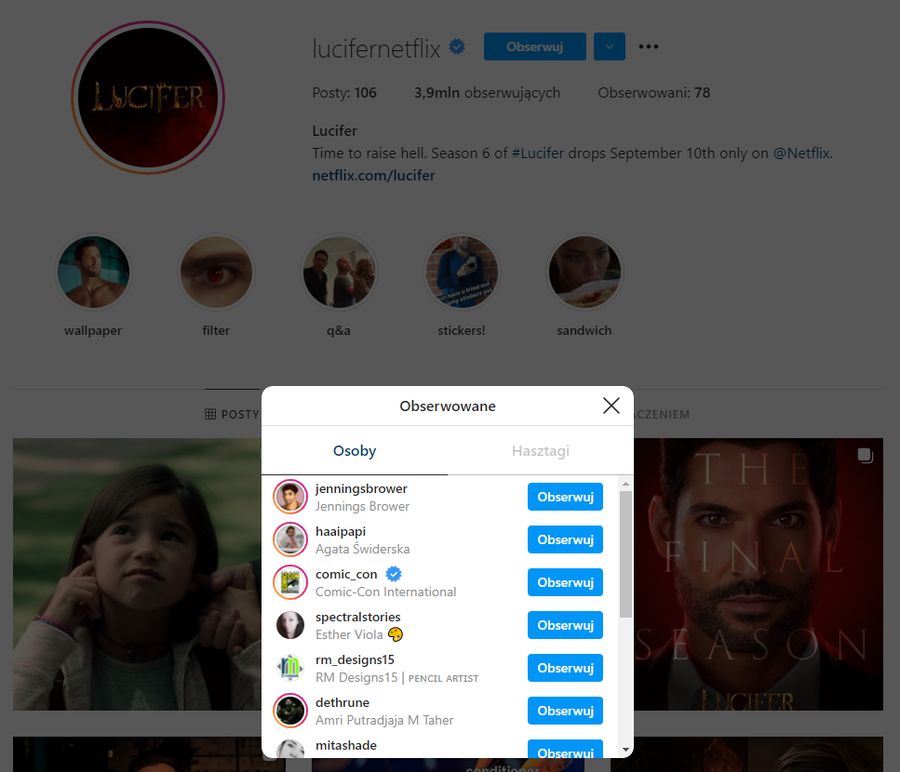 Oficjalne konto "Lucyfera" obserwuje haaipapi :O