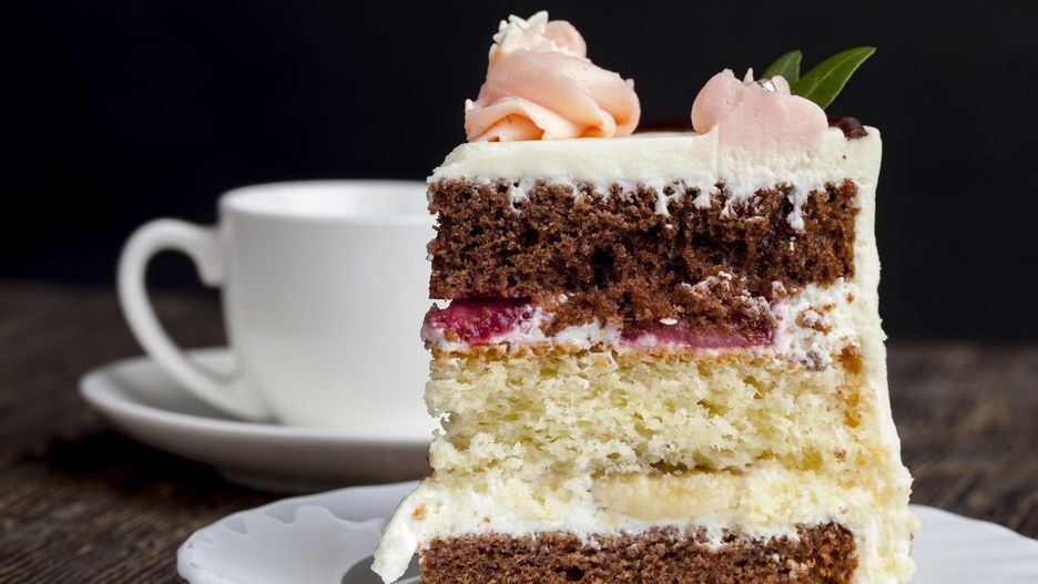 piece of cake made of vanilla and chocolate