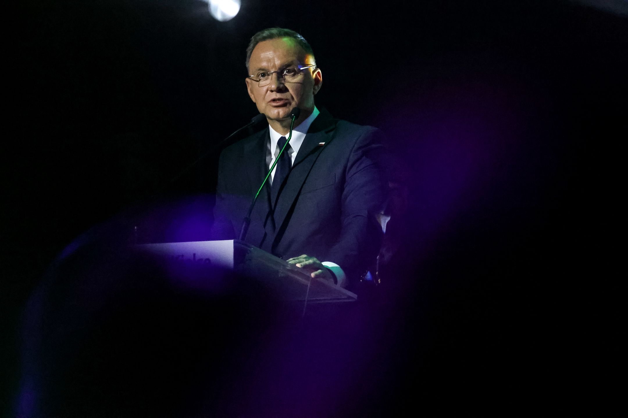KIELCE, POLAND - 2024/09/03: President of Poland Andrzej Duda speaks during an opening ceremony of the 32nd International Defence Industry Exhibition MSPO in Targi Kielce (Kielce Expo) in central Poland. The Exhibition presents most modern solutions and technologies in military industry. Minister of Defence Wadysaw Kosiniak Kamysz announces that next year investment in defence will be 4.7 per cent of the Gross Domestic Product (GDP). (Photo by Dominika Zarzycka/SOPA Images/LightRocket via Getty Images)