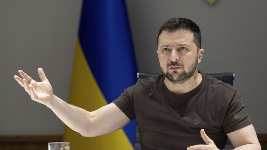 May 13, 2022, Kyiv, Ukraine: Ukrainian President Volodymyr Zelenskyy, is interviewed via video link by the Porta a Porta project of the Italian TV channel Rai 1 from his secure office, May 13, 2022 in Kyiv, Ukraine.