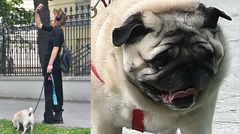 Katarzyna Skowrońska-Dolata na spacerze z pieskiem