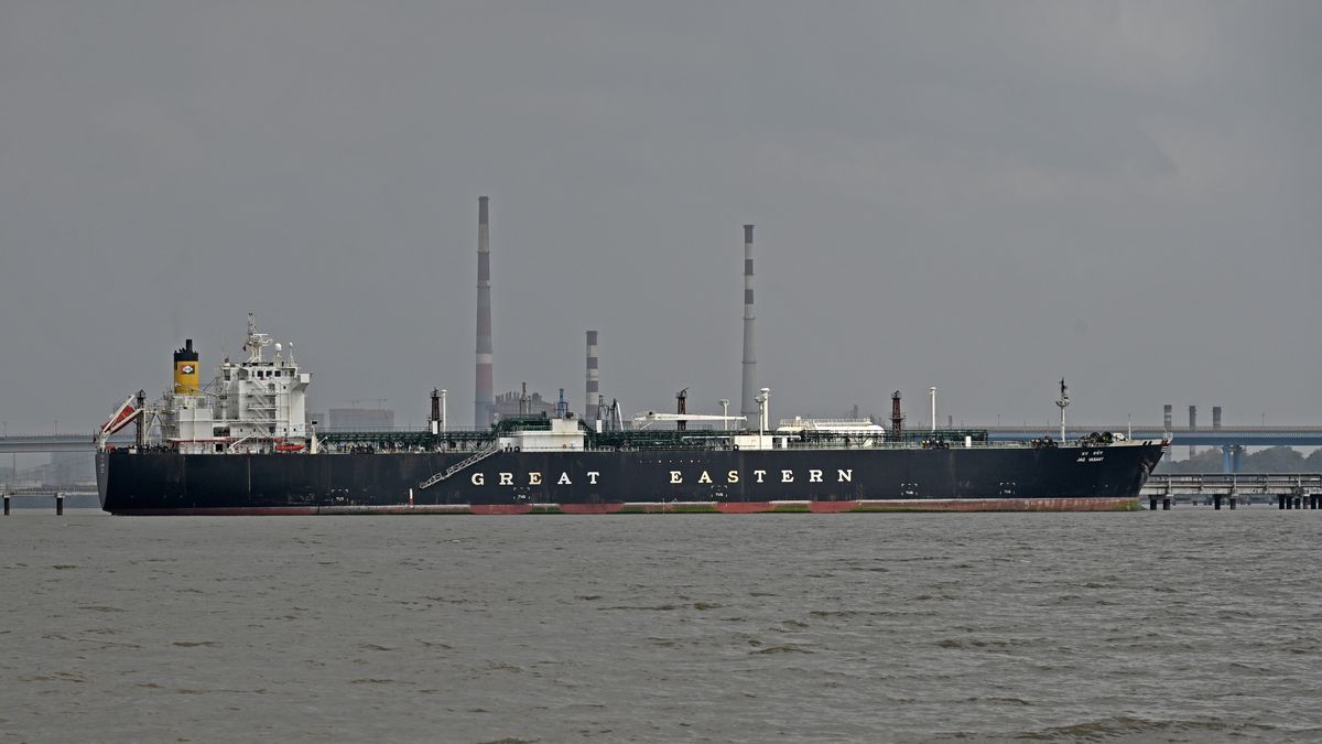 MUMBAI, MAHARASHTRA, INDIA - 2026/03/31: LPG tanker 'Jag Vasant' is seen anchored at Mumbai port after passing through the Strait of Hormuz. Indian ships carrying crude oil, LPG, and LNG were trapped at the Strait of Hormuz due to the ongoing war between the US/Israel, and Iran. The Indian government is ensuring that Indian flagged vessels are allowed to pass safely amidst the ongoing tension in the Gulf region. (Photo by Ashish Vaishnav/SOPA Images/LightRocket via Getty Images)
