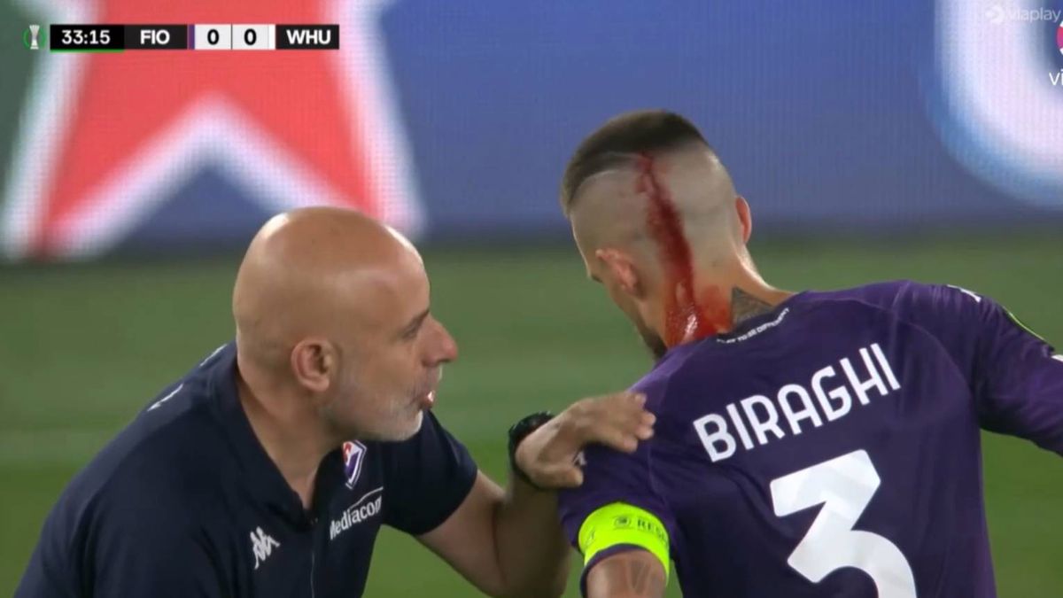 Zdjęcie okładkowe artykułu: Materiały prasowe / Viaplay / Na zdjęciu: Cristiano Biraghi krwawiący w finale Ligi Konferencji Europy