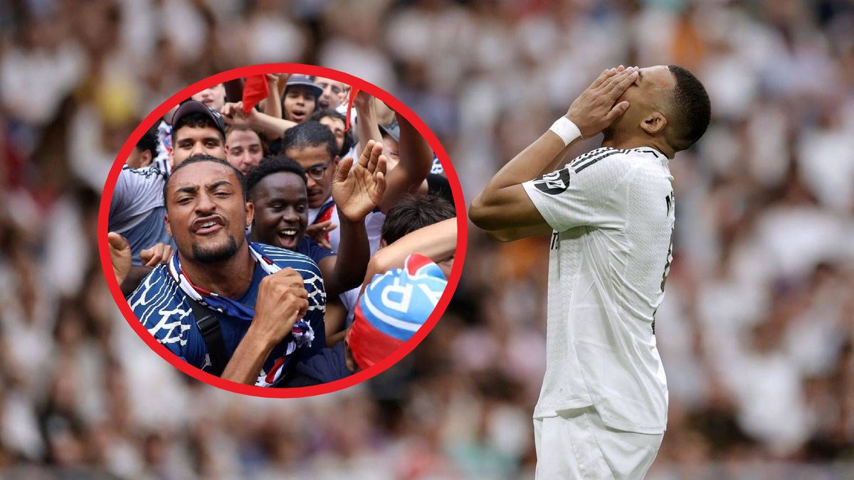 Getty Images /  Maria Gracia Jimenez/Soccrates/Getty Images/Ameer Alhalbi/Anadolu via Getty Images / Na dużym zdjęciu Kylian Mbappe, na małym kibice PSG