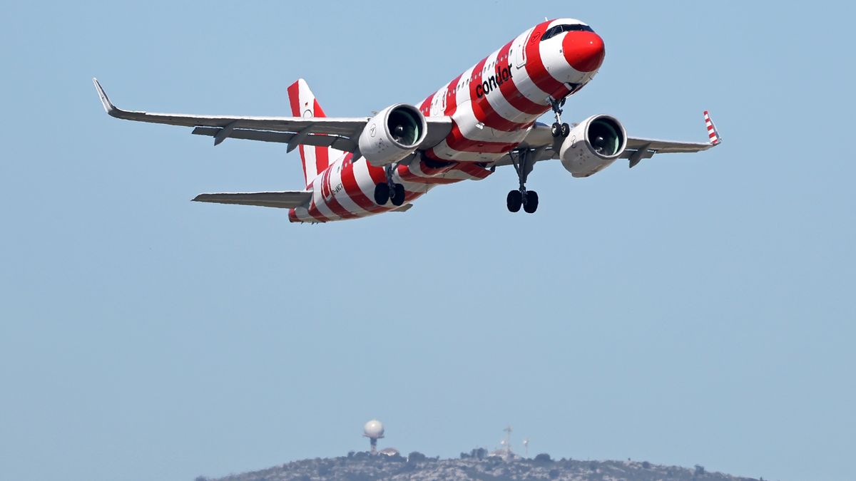 A Condor (Red Passion Livery) Airbus A320-271N takes off from Barcelona-El Prat Airport, in Barcelona, Spain, on May 12, 2026. (Photo by Joan Valls/Urbanandsport/NurPhoto via Getty Images)