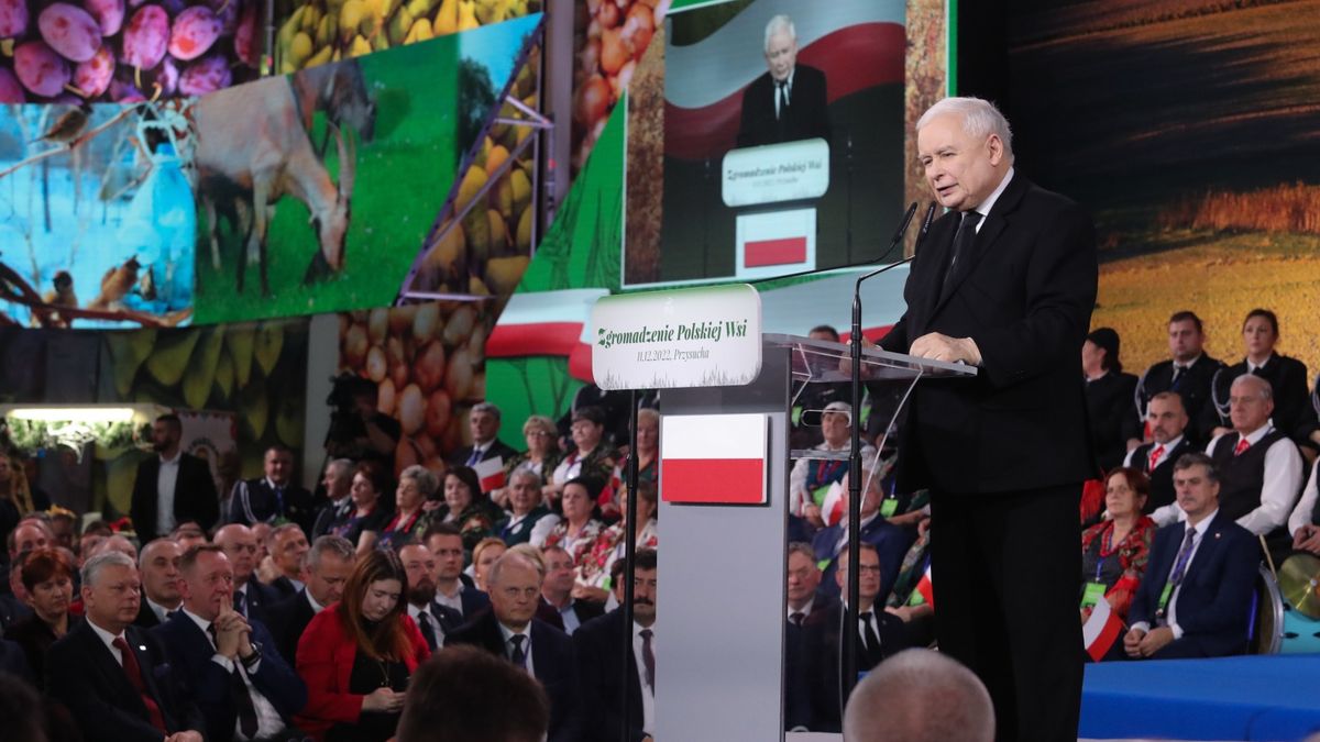Prezes PiS Jarosław Kaczyński przemawia na Zgromadzeniu Wsi Polskiej